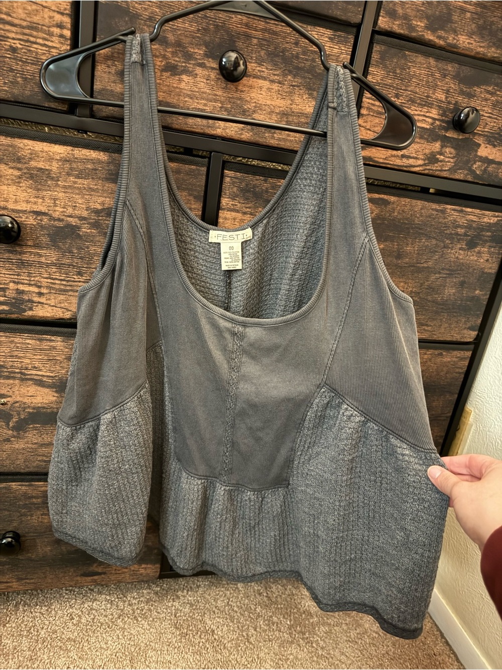 Women’s Boho Festi Grey Flowy Tank Top Plus Size 00 NWOT